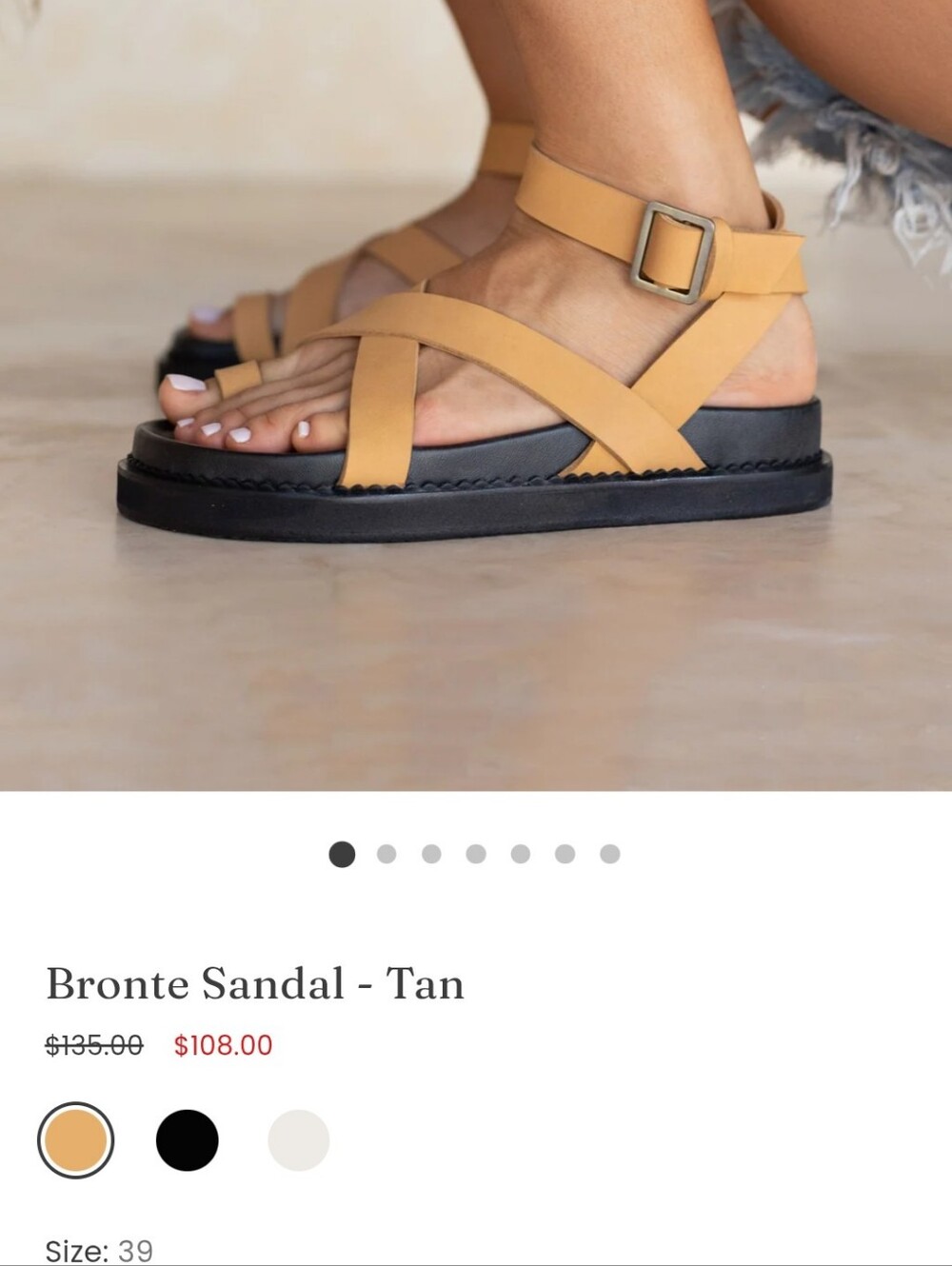 Liberte Bronte Womens Toe Loop/Ring Tan Leather Sandal Sz 8.5/EU 39 NWT $135